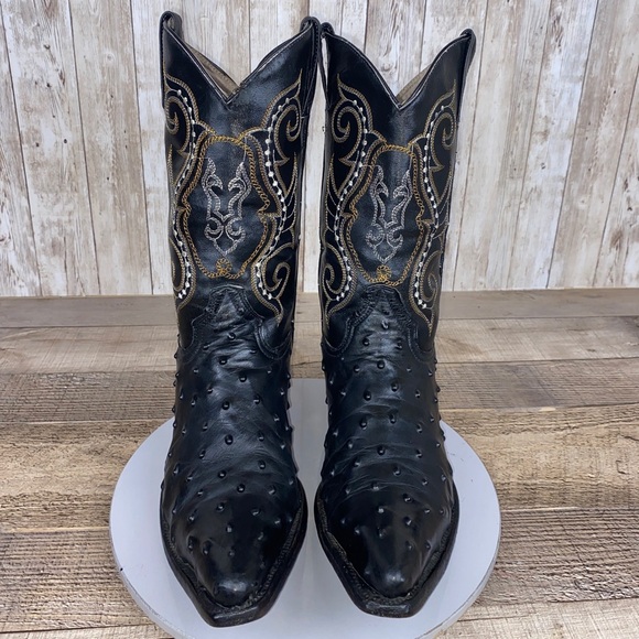 El Mexicano Women’s Cowboy Boots Black Ostrich Embroidered Leather Size 7.5 B - Picture 3 of 13